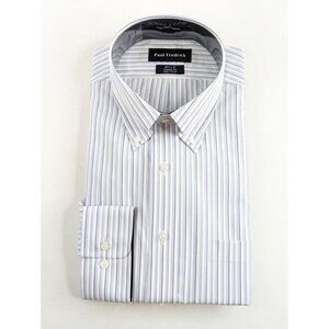 Paul Frederick Dress Shirt 16.5x37 White Gray Non Iron Classic Fit 100% Cotton